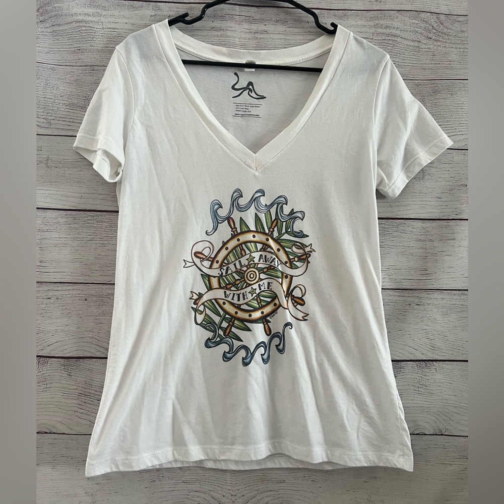 2/$8🖤 Liquid Ambition Ladies Ship Wheel Nautical Tee